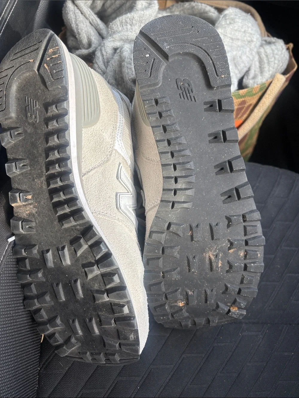 New Balance Off-White and Light Gray Suede Mesh Sneakers